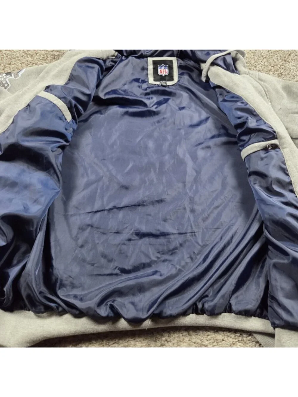 Dallas Cowboys Jacket Men's 2XL Gray NFL Apparel Full Zip Hoodie Insulated